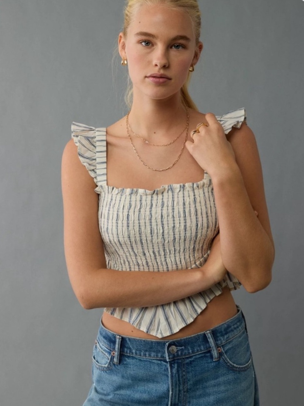 American Eagle Bella Smocked Crop Top